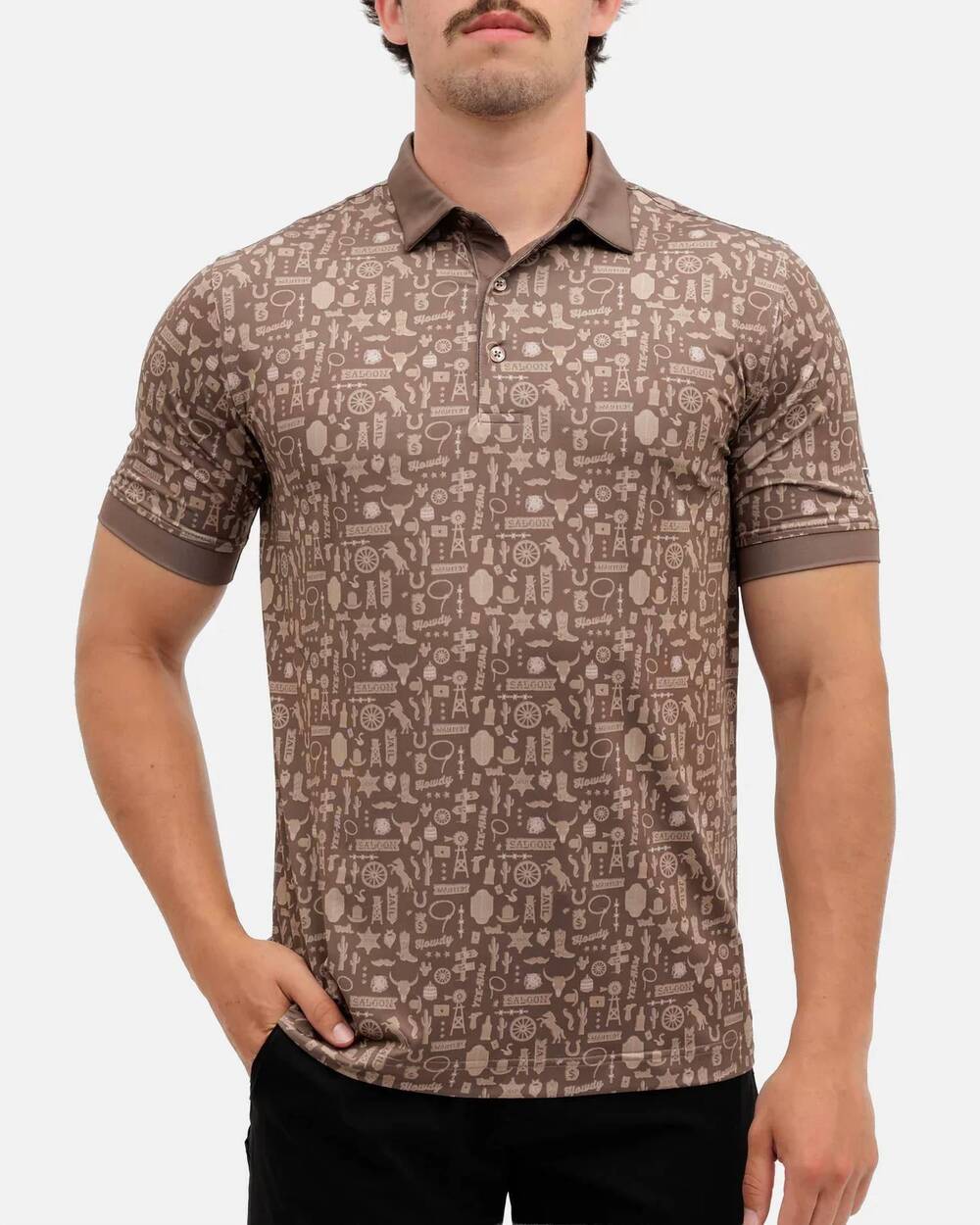 NEW WAGGLE GOLF outlaw short sleeve polo shirt in brown